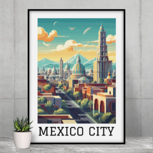 Affiche Vintage voyage rétro classique de Mexico City CDMX