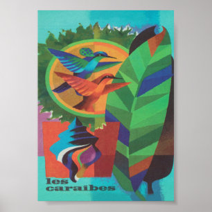 Affiche Vintage voyage rétro coloré des Caraïbes