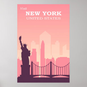 Affiche Vintage voyage rose de New York