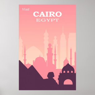 Affiche Vintage voyage rose du Caire Égypte
