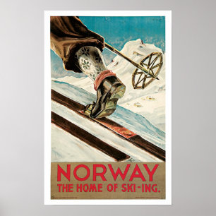 Affiche Vintage voyage, ski de la Norvège