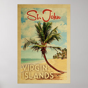 Affiche Vintage voyage St John Palm Tree