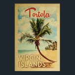 Affiche Vintage voyage Tortola Palm Tree<br><div class="desc">Un imprimé d'art moderne Tortola Virgin Islands d'un style rétro unique datant du milieu du siècle,  dans un style d'affiche de voyage vintage. Il dispose d'un palmier incurvé sur une plage de sable avec l'océan sous un ciel bleu nuageux.</div>