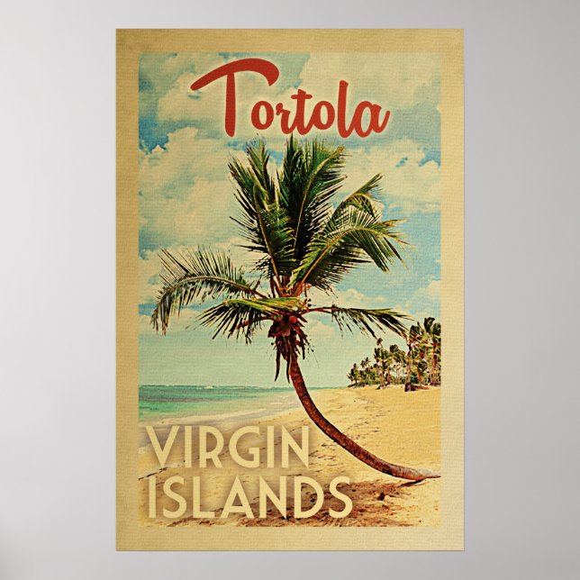 Affiche Vintage voyage Tortola Palm Tree (Devant)