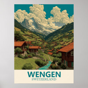 Affiche Vintage voyage Wengen Suisse