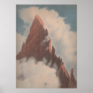 Affiche Vintage vue montagne paysage nuages neige unique