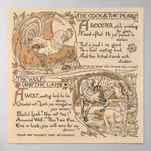 Affiche Vintage Walter Crane : Coq & Pearl Wolf & Lamb