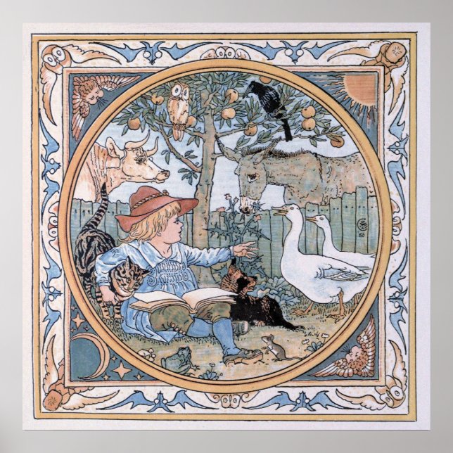 Affiche Vintage Walter Crane : L'enfant, les animaux (Devant)