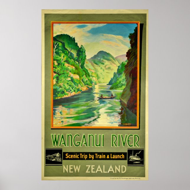 Affiche Vintage Wanganui River Nouvelle-Zélande Voyage Pit (Devant)