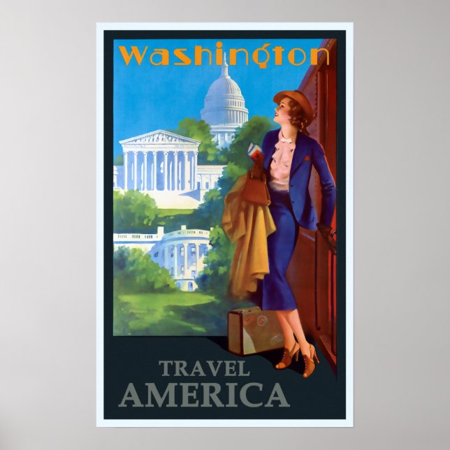 Affiche Vintage Washington DC Capitol Travel Amérique (Devant)