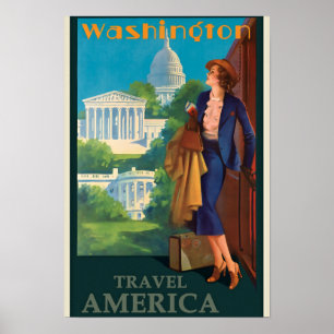 Affiche Vintage Washington DC Travel Illustration