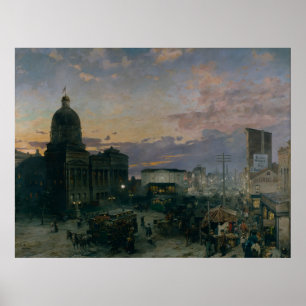 Affiche Vintage Washington Street Indianapolis à Dusk