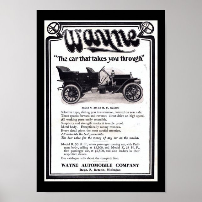 Affiche Vintage Wayne Automobiles Company (Devant)