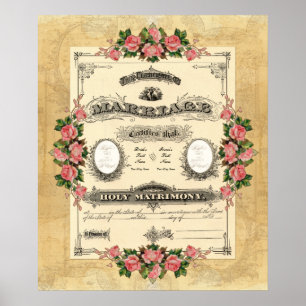 Affiche Vintage Wedding Marriage Certificate Modern Design