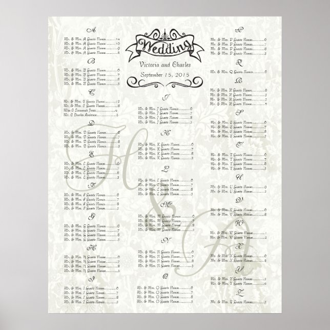 Affiche Vintage Wedding Special Event Guest Seating Chart (Devant)