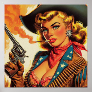 Affiche Vintage Western Cowgirl Pin Up
