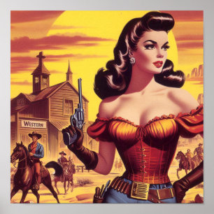 Affiche Vintage Western Pin-up
