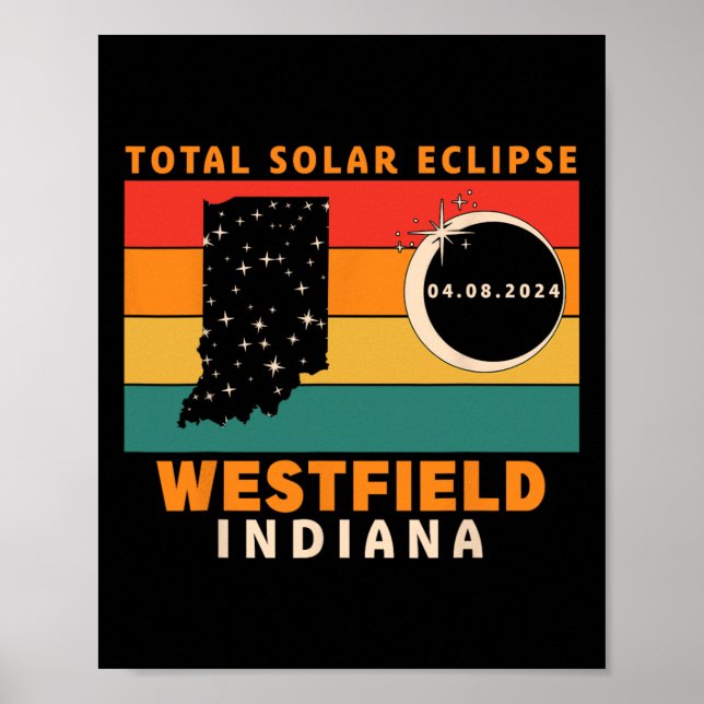 Affiche Vintage Westfield Indiana Total Solar Eclipse 2024 (Devant)