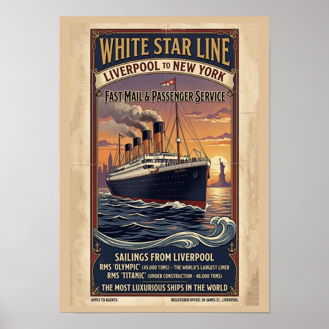 Affiche vintage White Star Line Olympic & Titanic (Devant)