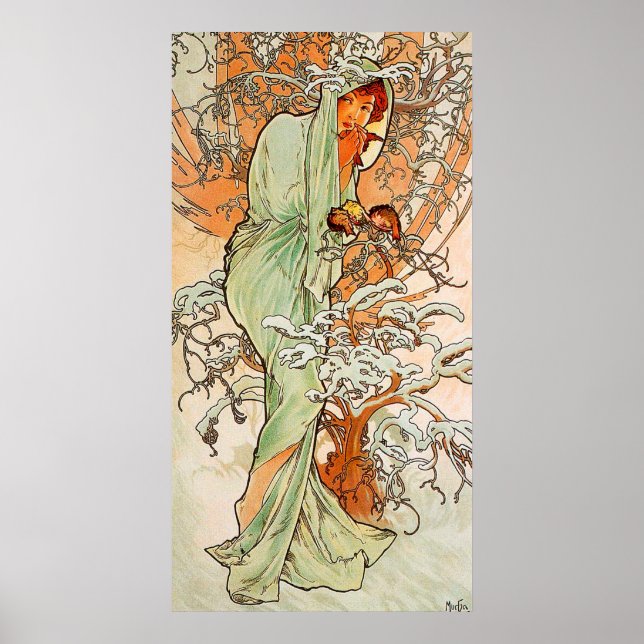 Affiche Vintage Winter by Alphonse Mucha (Devant)