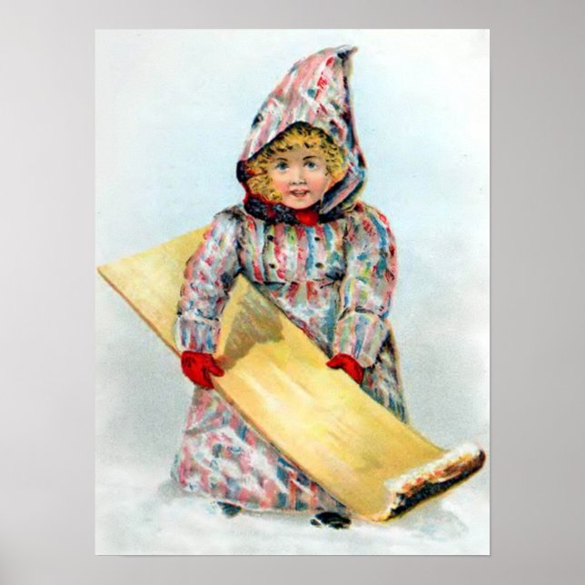 Affiche Vintage Winter Sledding (Devant)