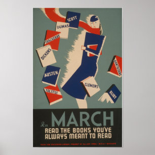 Affiche vintage WPA de lecture de mars