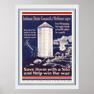 Affiche Vintage WW1 Corn Indiana Silo Patriotic Farmants