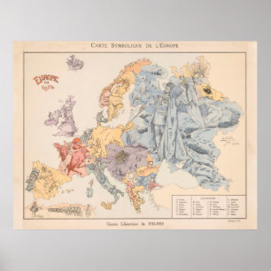 Affiche Vintage WWI Political Cartoon Map of Europe (1915)