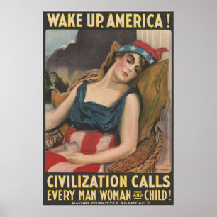 Affiche Vintage WWI Réveillez l'Amérique
