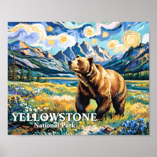 Affiche Vintage Yellowstone National Park Bear Landscape (Devant)