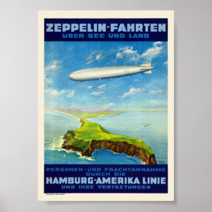 Affiche vintage Zeppelin-Fahrten Allemagne 1935