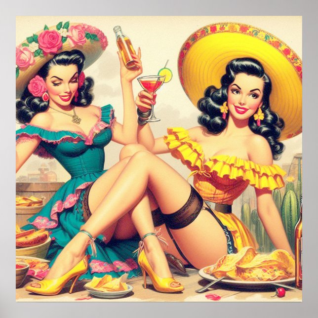 Affiche Vintages Filles Sombrero (Devant)