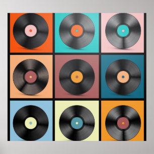 Affiche Vinyl records : retro LP set.