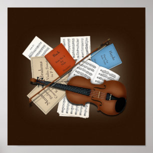 Affiche Viola & Bow Avec Livres & Partitions Musique Perso