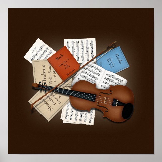 Affiche Viola & Bow Avec Livres & Partitions Musique Perso (Devant)