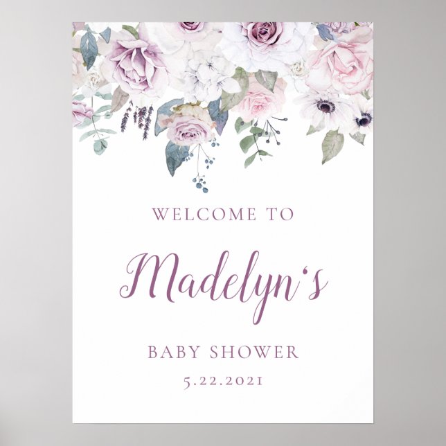 Affiche Violet | Accueil Baby shower floral (Devant)