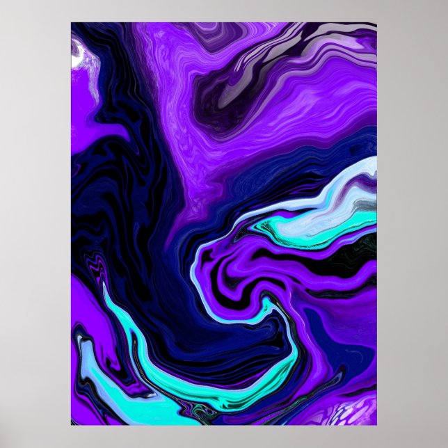Affiche Violet, bleu et Turquoise Art moderne Abstrait (Devant)