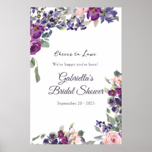Affiche Violet et prune Fleurs Mariage Vin Dégustation