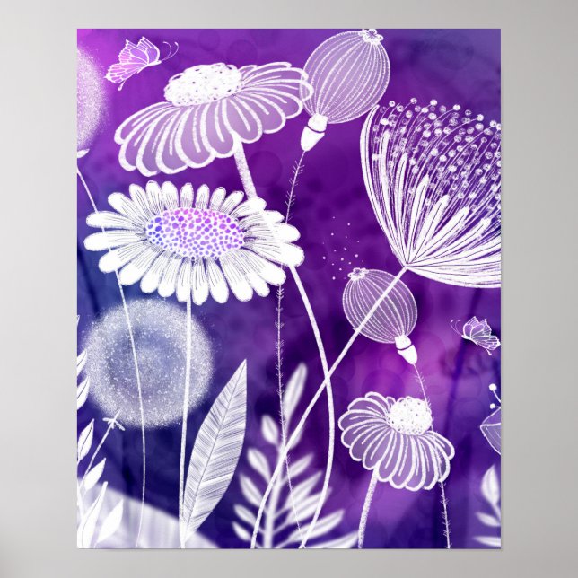 Affiche Violet et violet Fleur sauvage Art (Devant)