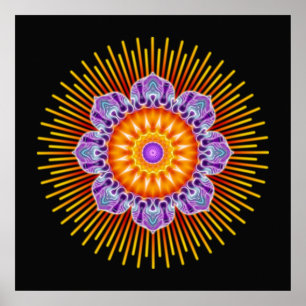 Affiche Violet jaune mandala noir