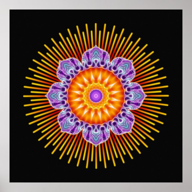 Affiche Violet jaune mandala | noir (Devant)