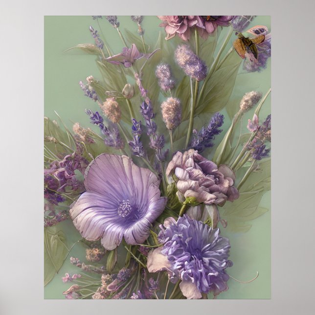 Affiche Violet lilas rose bouquet de fleurs belle (Devant)