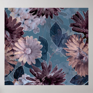 Affiche Violet monochrome : Aquarelle Florale sans couleur