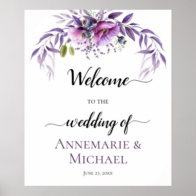 Affiche Violet Purple Lavender Floral Wedding Sign (Devant)