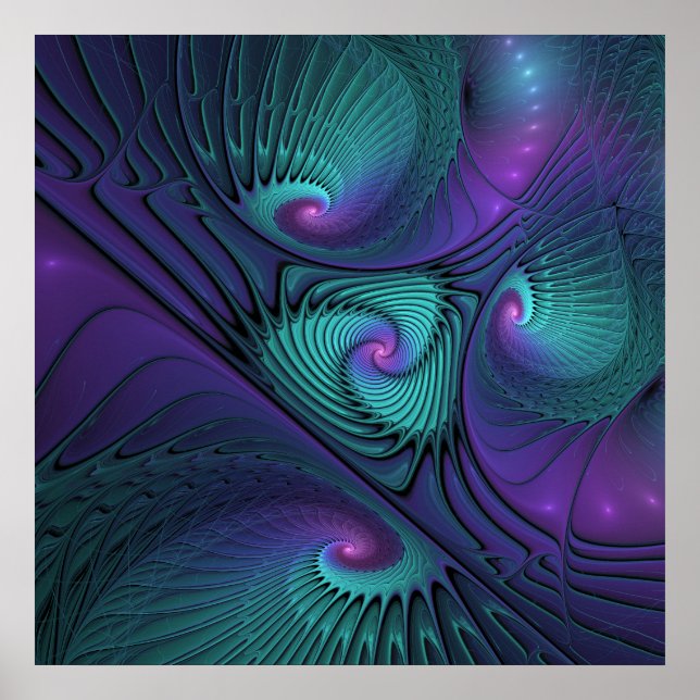 Affiche Violet rencontre Turquoise moderne art fractal abs (Devant)