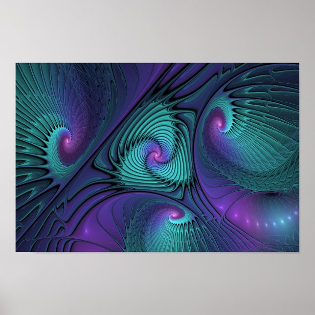 Affiche Violet rencontre Turquoise moderne art fractal abs (Devant)