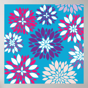 Affiche Violet rose Fleur Art sur bleu Turquoise