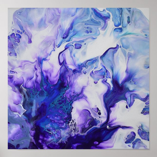 Affiche Violet violet marbre bleu Abstrait Fluid Art (Devant)