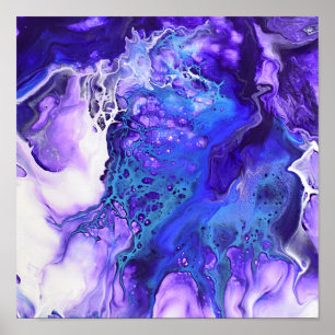 Affiche Violet violet marbre bleu Abstrait Fluid Art