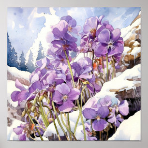 Affiche Violet Wall Art, Carré floral